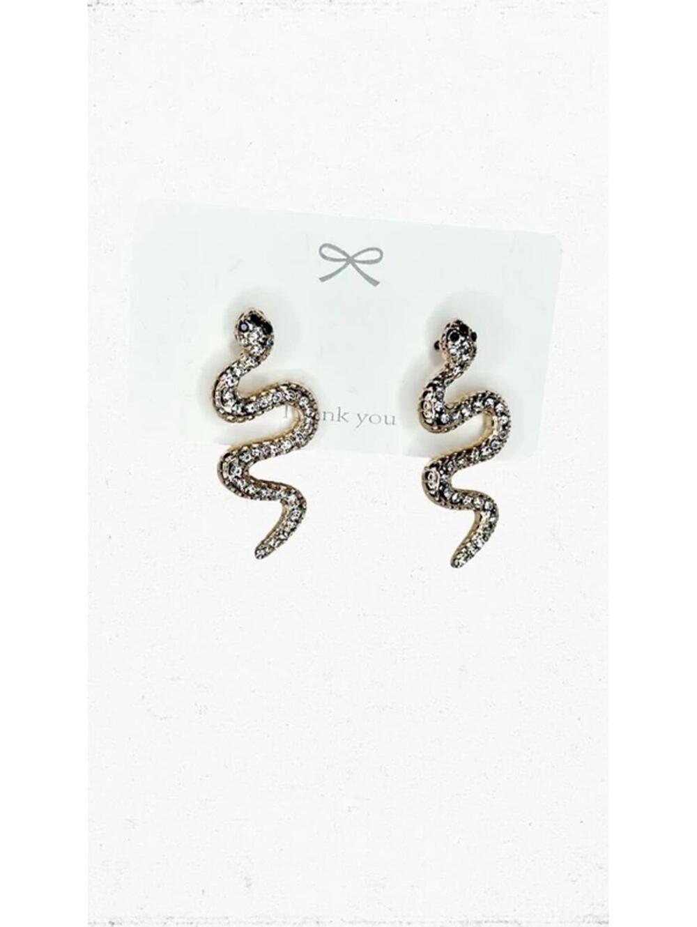 5770gc. Snake Goldtone Earrings - Picture 2 of 5